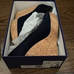 Stuart weitzman Corkswoon blue suede platform shoes.